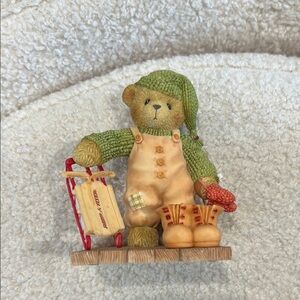 Cherished Teddies Green-Knit Bear Figurine with Sled and Boots